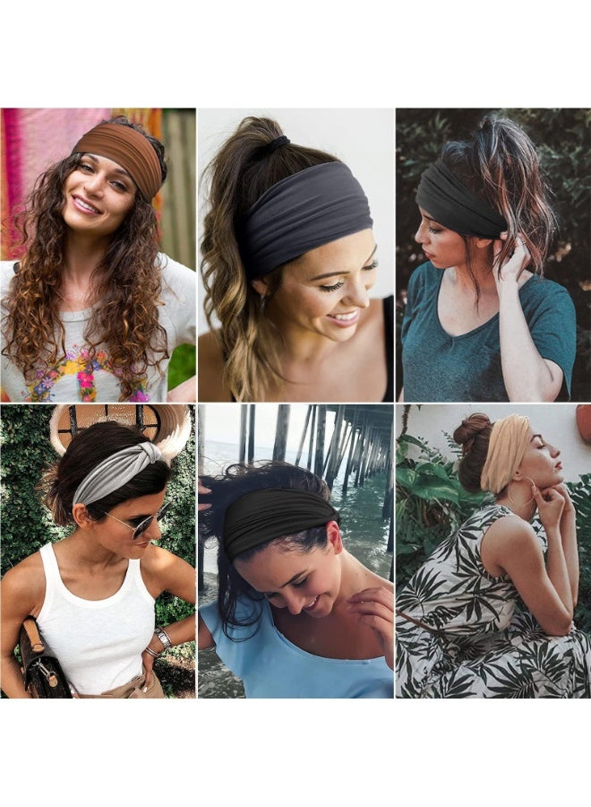 ChicAbode 4 Pcs Wide Headbands for Women, Fashion Head Bands Non Slip Elastic Hair Bands Knoted Turban, Sport Sweat Headband for Yoga Running Gym - Image 3